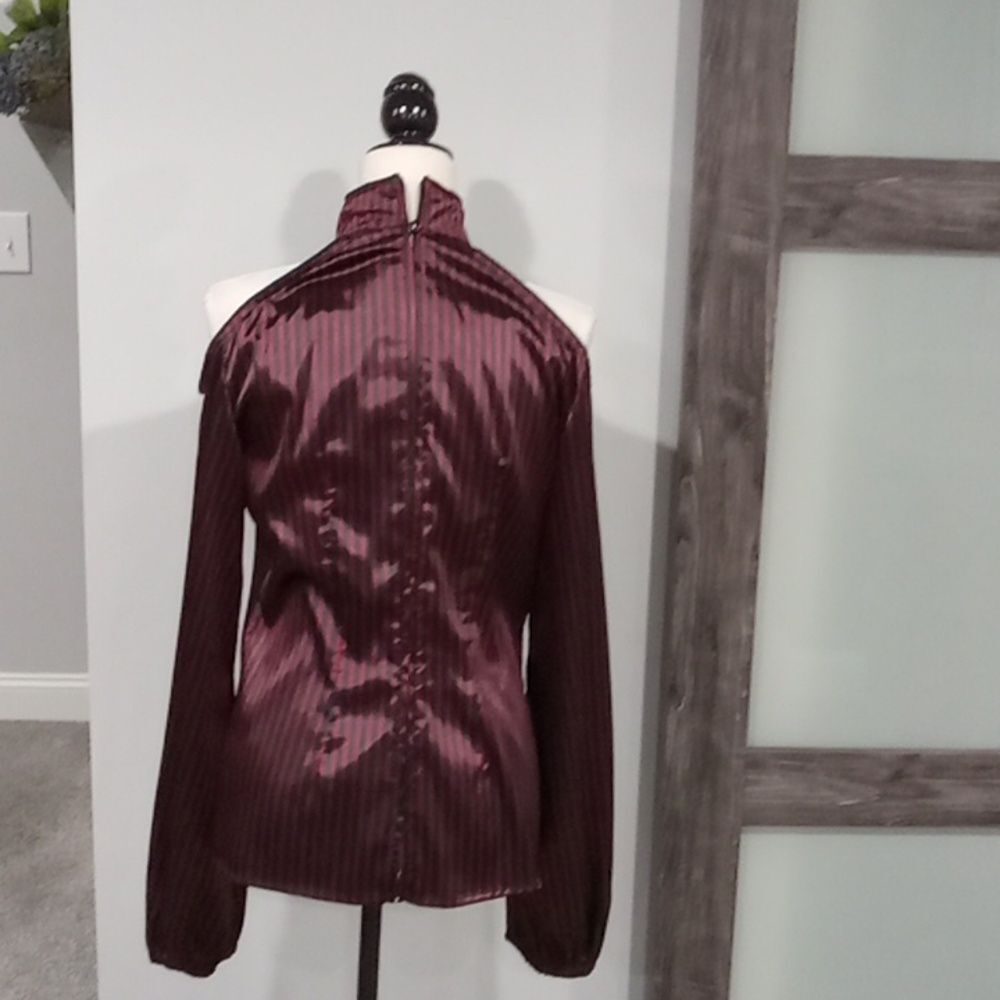 Lip Service  l/s cold shoulder black & burgandy stripe Blacklist blouse size L - Picture 3 of 3